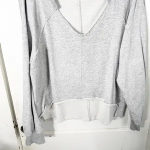Anthropologie Pilcro Reworked Popover V-Neck Sweatshirt Cotton Gray Distressed L thumbnail 5