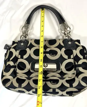 Coach Kristin 16779 Op Art Signature Y2K Satchel Black Khaki Leather Bag thumbnail 16