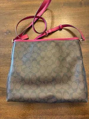 Coach File Crossbody Purse Signature Canvas Pink Gold Brown Bag Minor Scratches thumbnail 5