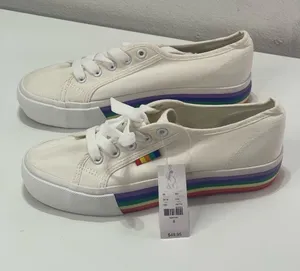 Rainbow Lace Up Sneakers Pride New York & Company Shoes Skater Casual Women 8 thumbnail 1