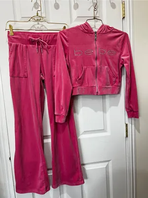 Bebe Pink Velour Tracksuit Size Small Pink Taffy Plush Zip Up Set Jacket & Pants thumbnail 1