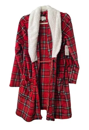 New Laura Ashley Plaid Christmas winter Bath robe Sz S/M -‎ missing belt thumbnail 1