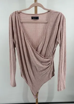 Abercrombie & Fitch A&F Cozy Wrap Front Bodysuit Long Sleeve X-Large Pink thumbnail 1