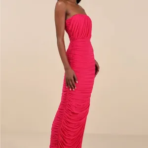 Lulu's Pink Asymmetrical Ruched Bodycon Maxi Dress thumbnail 4