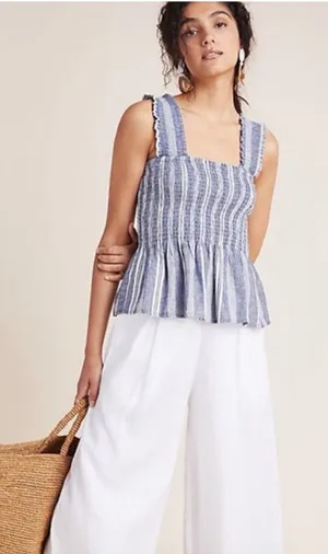 Anthropologie Schuyler smocked peplum blouse tank top thumbnail 1