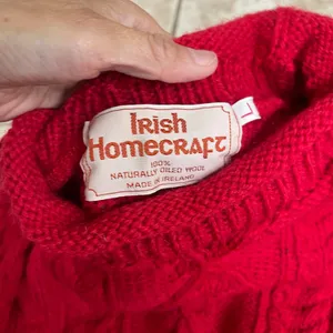 Irish Homecraft Red 100% Oiled Wool Cable Knit Fisherman Sweater Ireland Large thumbnail 5