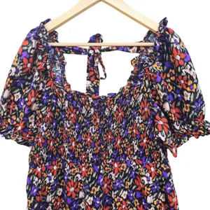 BeachLunchLounge 26G Floral Smocked Midi Dress Square Neck‎ Tie Back Size XL thumbnail 4