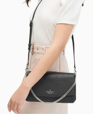 Kate Spade Laurel Way Greer Crossbody Purse Black Leather Chain Large Clutch thumbnail 1