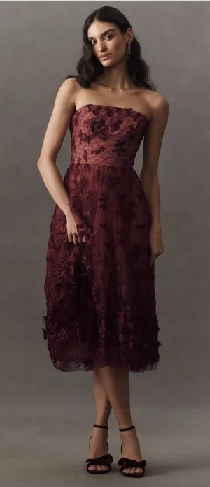 Dress The Population Kailyn Strapless Embroidered Midi Dress thumbnail 1