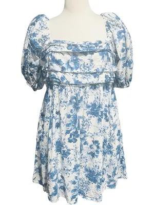 Abercrombie & Fitch Emerson Poplin Puff Sleeve Mini Dress S Blue/White Size XL thumbnail 2