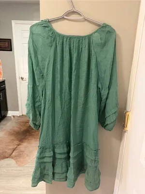 Entro Sage Green Crochet-Neck Boho Dress – Excellent Condition (Size L) thumbnail 9