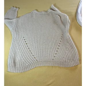American Eagle Crochet Knit Sweater XL Cream Chunky Textured Open Weave thumbnail 2