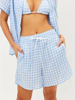 Frankies Bikinis Lou High Waist Gingham‎ Shorts in Bluebell Size XS thumbnail 1