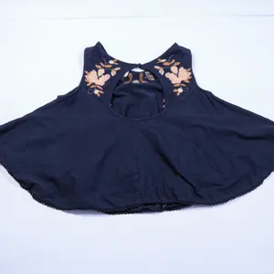 Free People Embroidered Swing Tank Top Women XS Navy Blue Floral Open Back Boho thumbnail 11