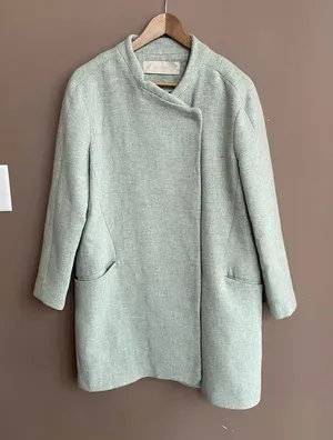 Zara Basic Collarless Wool Peacoat in Mint Size Medium‎ thumbnail 1