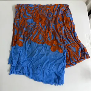 Women's blue orange floral print fringe lightweight fashion scarf accessories thumbnail 1