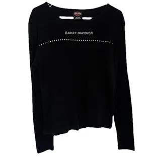 Harley Davidson Biker Black Rhinestone Studded Long Sleeve Shirt Top Women's 2X thumbnail 1