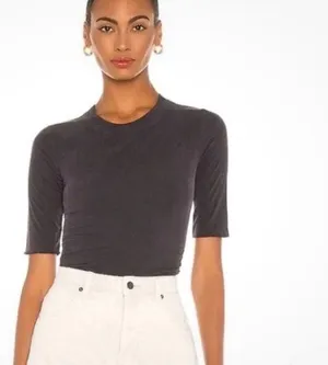 Free People Intimately Charcoal Grey Crew Neck Half Sleeve Ribbed Top XS thumbnail 1
