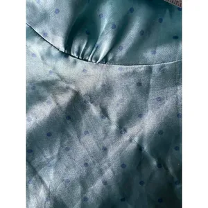 Adonna Light Turquoise Blue Polka Dot Satin Slip Dress with Lace Trim thumbnail 10