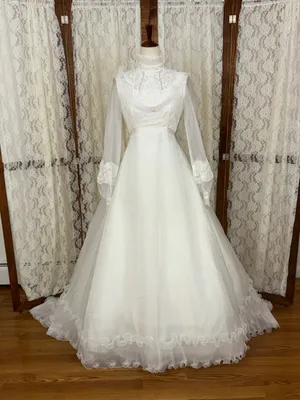 Stunning Vintage 1970s Bridal Originals Victorian High Neck Wedding Gown thumbnail 1