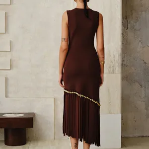 Commense Asymmetric Fringe Metal Bead Detail Maxi Dress size medium thumbnail 3