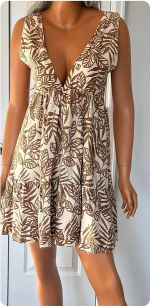 House of Harlow 1960 Linen Boho Dress XS Open Back Tie‎ Floral Pockets Coastal thumbnail 1