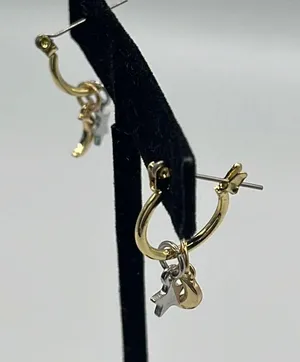 1/2” Gold Tone Hoops with Mixed Tone Star and Moon (silver stars/gold moons) thumbnail 5