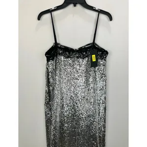 Gianni Bini Lilly Sisto Allegra Sequin Slip Midi Dress Silver Lace Trim US 6 NWT thumbnail 14