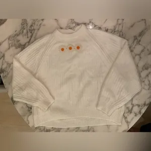 NWT Madewell Ribbed Cotton-Blend Sweater M box cut slice flower embroidery incl thumbnail 3