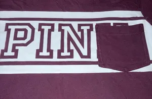 VS PINK Casual Logo Tee - Relaxed Crewneck T-Shirt Plum & White Colorblock thumbnail 4