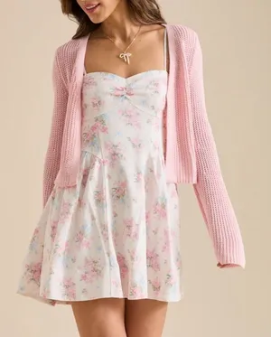 Altar'd State Floral Corset Milkmaid Mini Dress Lined White Pink Blue XL NWT thumbnail 1