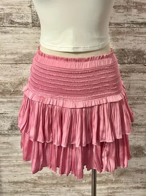 Pink Satin Ruffled Mini Skirt thumbnail 1