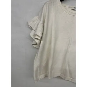 Madewell Womens Ivory Flutter Sleeve Round Neck Pullover Sweater Boho Small 4-6 thumbnail 3