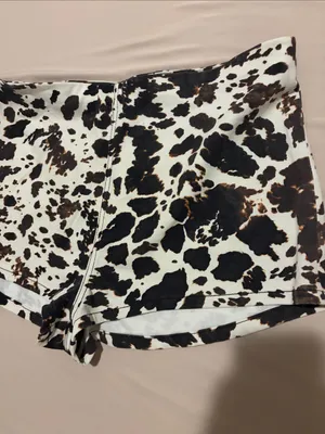 Show Me Your Mumu El Paso Shorts Cow Print Pull On Stretch Denim Shorts XXL thumbnail 5