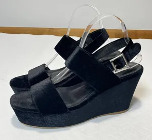 Steve Madden Carlyle‎ Women's Black Velvet Wedge Sandals Size 10M thumbnail 1