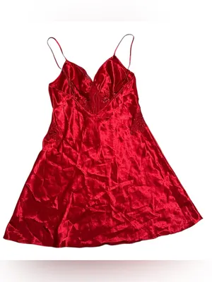 Victoria's Secret Gold Label vintage red satin slip dress size Medium thumbnail 4