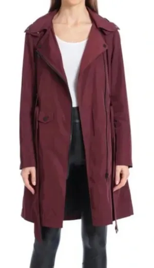 AVEC LES FILLES Moto Water Resistant Long Jacket‎ Maroon *NO BELT* XS thumbnail 1