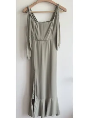 Show Me Your Mumu NWOT Claire Midi Dress Sage Green Tie Strap Side Slit Dress S thumbnail 3