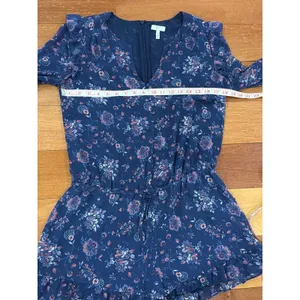 Joie Romper Womens Navy Blue Floral Ruffle Long Sleeve V-Neck Size M thumbnail 5