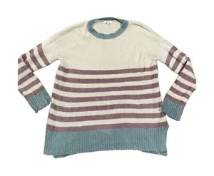 Easel Los Angeles cream, dark pink & teal‎ striped soft sweater size large thumbnail 1
