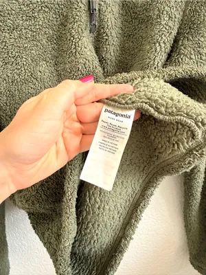 Patagonia Olive Green Teddy Fleece Pullover Quarter Zip Oversized Sweater XS‎ thumbnail 4