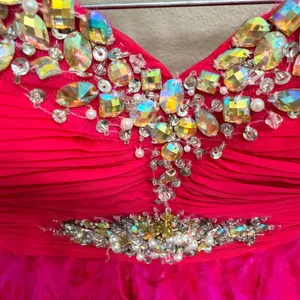 Mac Duggal Hot Pink Feather Mini Dress Beaded Sequin Strapless Prom Party Size 0 thumbnail 7