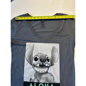 Disney Gray V Neck Stitch Graphic T Shirt Junior Size XXL Aloha 100% Cotton thumbnail 2