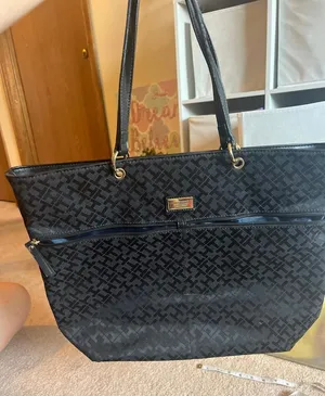 Tommy Hilfiger Medium Tote Bag Purse Black Gold Plated EUC thumbnail 1