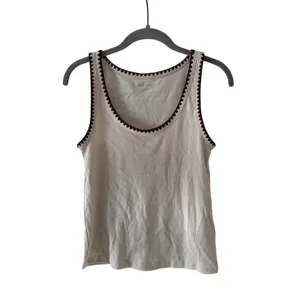 Old Navy Medium Ribbed Tan Tank Top with Brown Trim thumbnail 2