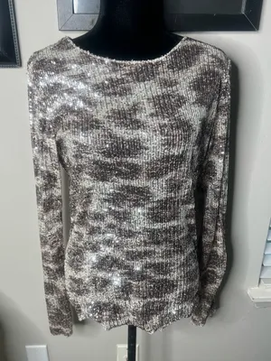 Free People gold rush long sleeve sequins top large NWT thumbnail 5