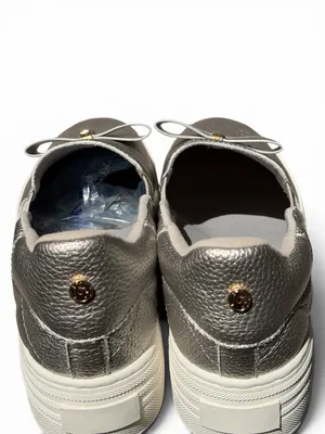 Joy Luxe Genuine Leather Bow Platform Sneakers Orthotic Slip On Pewter‎ 7.5W thumbnail 6