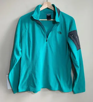 The North Face turquoise quarter zip fleece sweater women's L sleeve pocket thumbnail 1