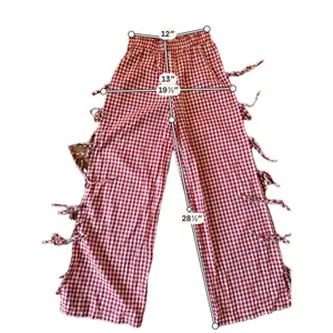 Akira gingham red and white wide leg side tie pant size small thumbnail 3