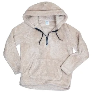 PINK Victoria's Secret Sherpa Teddy‎ Fleece Hoodie XS Beige Quarter Zip Pullover thumbnail 1